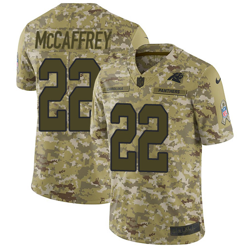 Nike Panthers #22 Christian McCaffrey Camo Men's Stitched NFL Limited 2018 Salute To Service Jersey