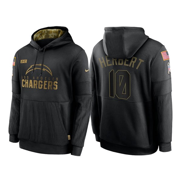 Men's Los Angeles Chargers Black #10 Justin Herbert NFL 2020 Salute To Service Sideline Performance Pullover Hoodie