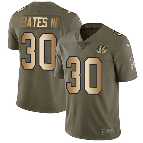 Nike Bengals #30 Jessie Bates III Olive/Gold Men's Stitched NFL Limited 2017 Salute To Service Jersey