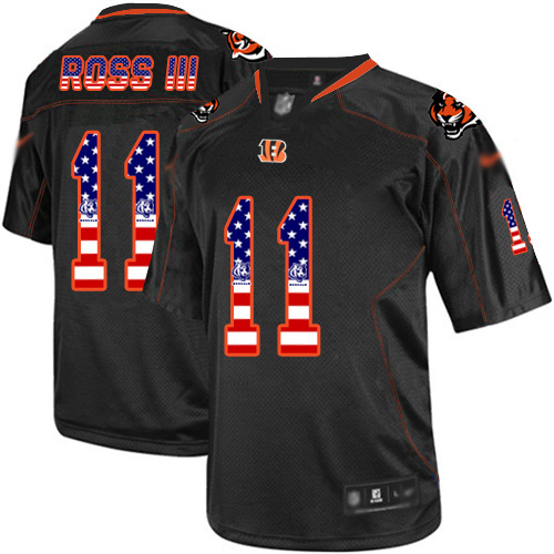 Nike Bengals #11 John Ross III Black Men's Stitched NFL Elite USA Flag Fashion Jersey