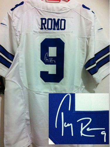 Nike Cowboys #9 Tony Romo White Men's Stitched NFL Elite Autographed Jersey