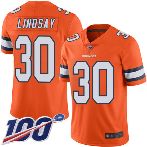 Nike Broncos #30 Phillip Lindsay Orange Men's Stitched NFL Limited Rush 100th Season Jersey