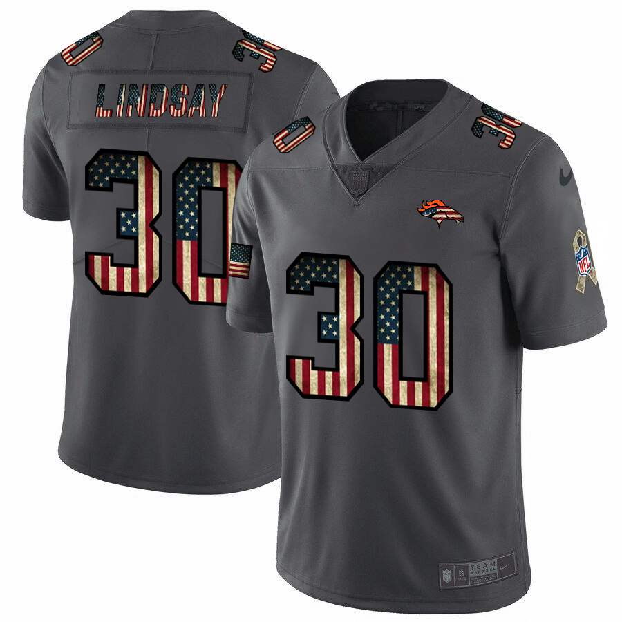 Denver Broncos #30 Phillip Lindsay Nike 2018 Salute to Service Retro USA Flag Limited NFL Jersey