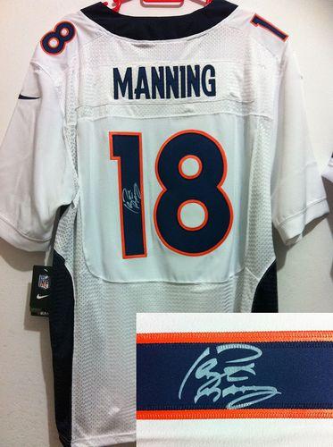 Nike Broncos #18 Peyton Manning White Men's Stitched NFL Elite Autographed Jersey