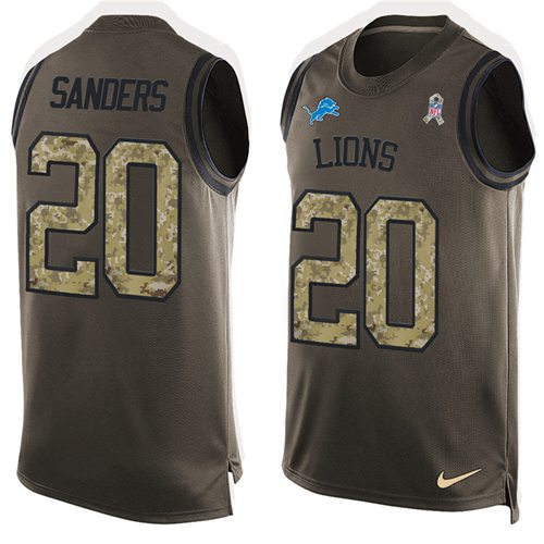 Nike Lions #20 Barry Sanders Green Men's Stitched NFL Limited Salute To Service Tank Top Jersey