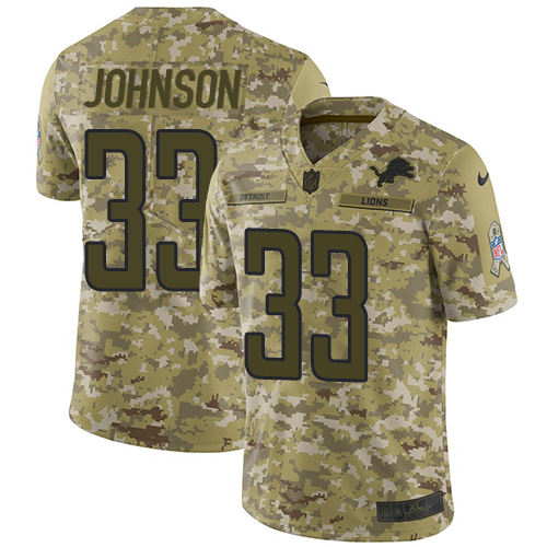 Nike Lions #33 Kerryon Johnson Camo Men's Stitched NFL Limited 2018 Salute To Service Jersey