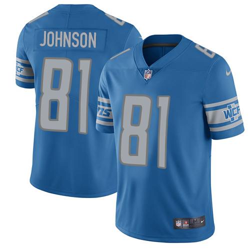 Nike Lions #81 Calvin Johnson Blue Team Color Men's Stitched NFL Vapor Untouchable Limited Jersey