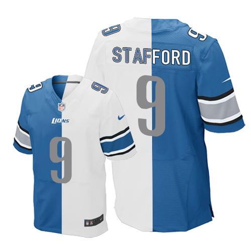 Nike Lions #9 Matthew Stafford Blue/White Men's Stitched NFL Elite Split Jersey