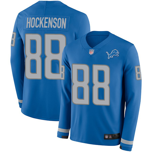 Nike Lions #88 T.J. Hockenson Blue Team Color Men's Stitched NFL Limited Therma Long Sleeve Jersey