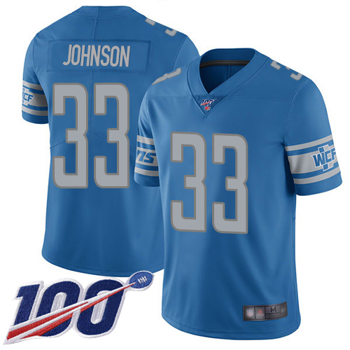 Nike Lions #33 Kerryon Johnson Blue Team Color Men's Stitched NFL 100th Season Vapor Limited Jersey