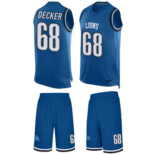 Nike Lions #68 Taylor Decker Blue Team Color Men's Stitched NFL Limited Tank Top Suit Jersey