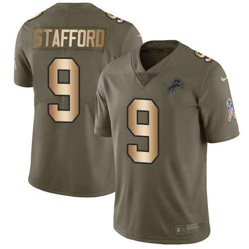 Nike Lions #9 Matthew Stafford Olive/Gold Men's Stitched NFL Limited 2017 Salute To Service Jersey