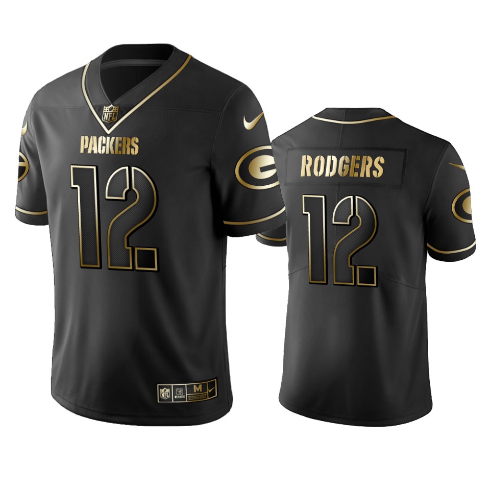Packers #12 Aaron Rodgers Men's Stitched NFL Vapor Untouchable Limited Black Golden Jersey