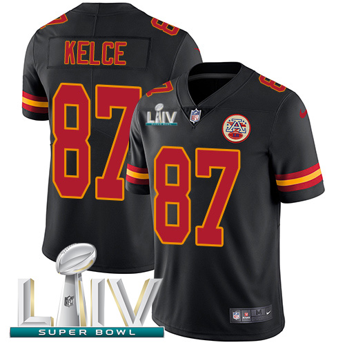 Nike Chiefs #87 Travis Kelce Black Super Bowl LIV 2020 Men's Stitched NFL Limited Rush Jersey