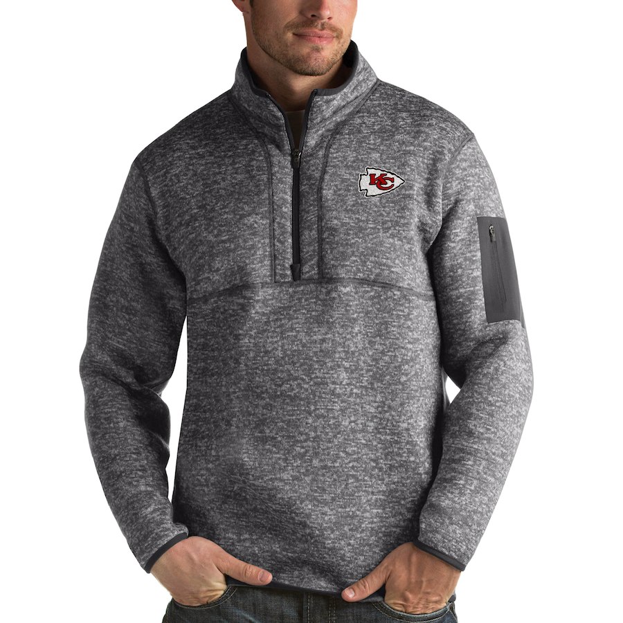 Men's Kansas City Chiefs Charcoal Antigua Fortune Quarter-Zip Pullover Jacket Men's Kansas City Chiefs Charcoal Antigua Fortune Quarter-Zip Pullover Jacket