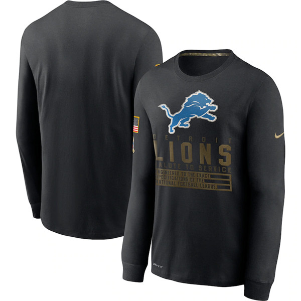 Men's Detroit Lions Black NFL 2020 Salute To Service Sideline Performance Long Sleeve T-Shirt
