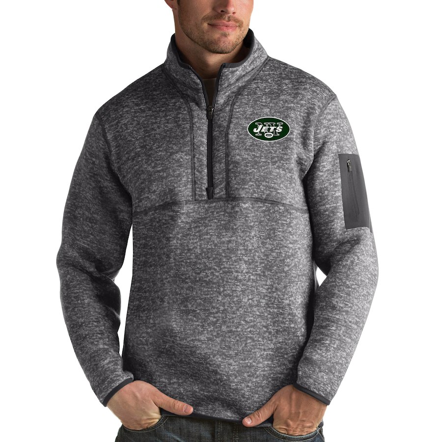 New York Jets Antigua Fortune Quarter-Zip Pullover Jacket Charcoal