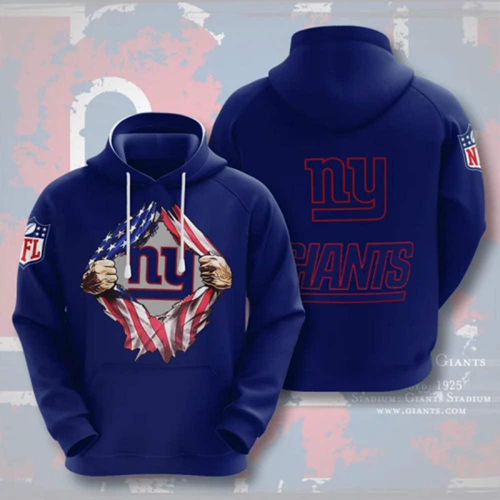 Men's New York Giants Blue NFL 3D Trending T-Shirt Hoodie