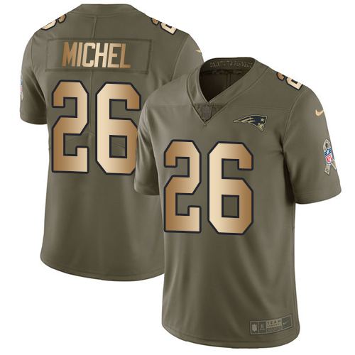 Nike Patriots #26 Sony Michel Olive/Gold Men's Stitched NFL Limited 2017 Salute To Service Jersey