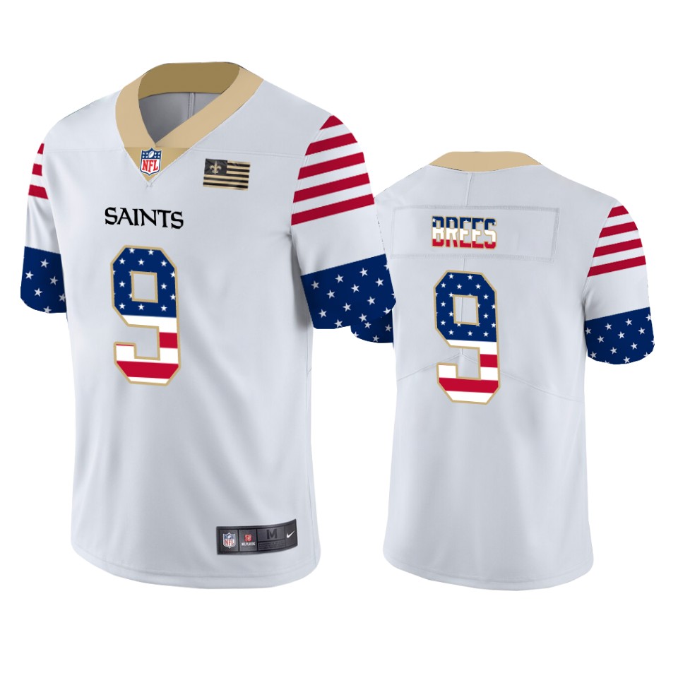 New Orleans Saints #9 Drew Brees White Men's Nike Team Logo USA Flag Vapor Untouchable Limited NFL Jersey