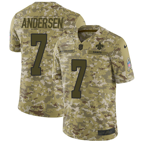 Nike Saints #7 Morten Andersen Camo Men's Stitched NFL Limited 2018 Salute To Service Jersey