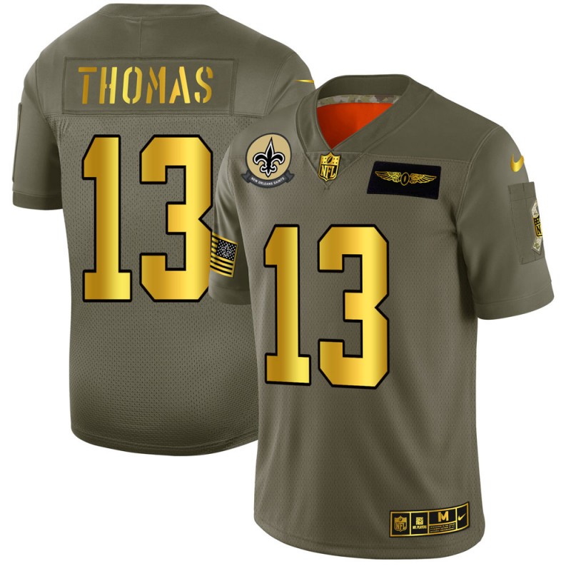 New Orleans Saints #13 Michael Thomas NFL Men's Nike Olive Gold 2019 Salute to Service Limited Jersey