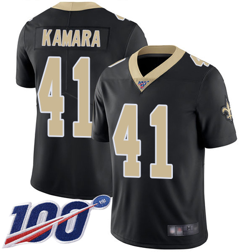 Nike Saints #41 Alvin Kamara Black Team Color Men's Stitched NFL 100th Season Vapor Limited Jersey