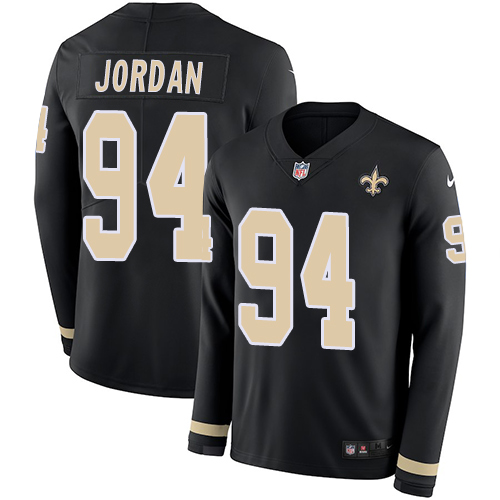 Nike Saints #94 Cameron Jordan Black Team Color Men's Stitched NFL Limited Therma Long Sleeve Jersey