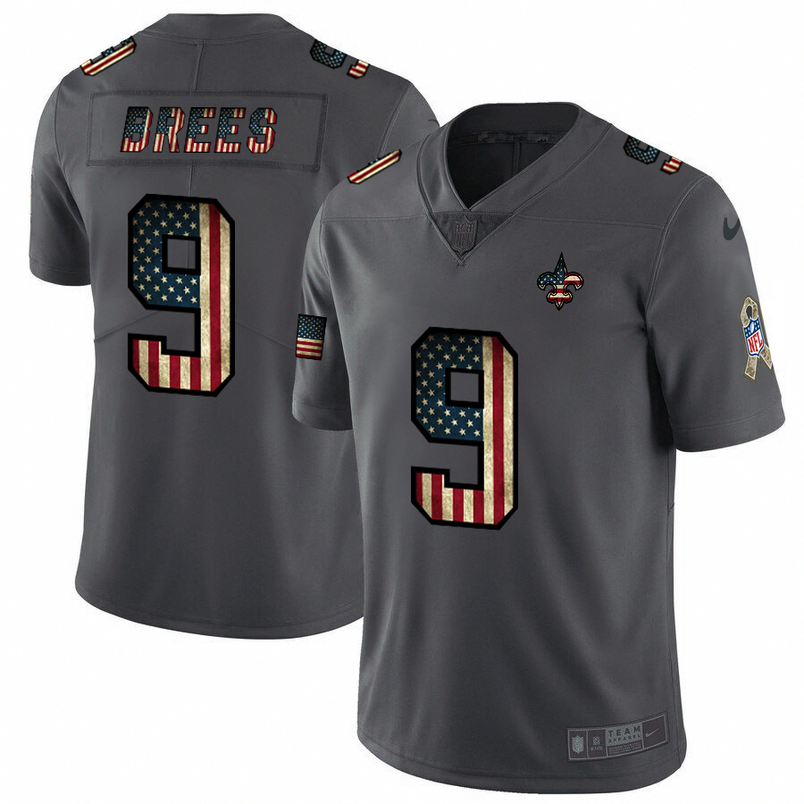 New Orleans Saints #9 Drew Brees Nike 2018 Salute to Service Retro USA Flag Limited NFL Jersey