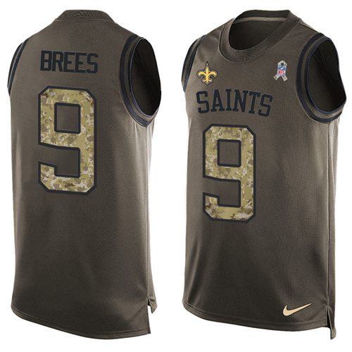 Nike Saints #9 Drew Brees Green Men's Stitched NFL Limited Salute To Service Tank Top Jersey