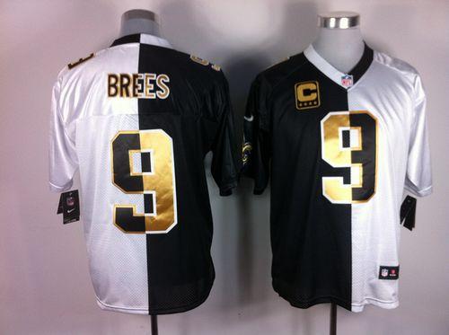 Nike Saints #9 Drew Brees White/Black Men's Stitched NFL Elite Split Jersey