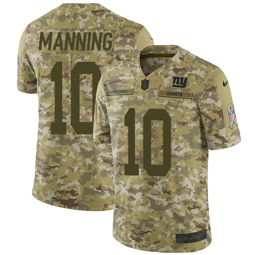 Nike Giants #10 Eli Manning Camo Men's Stitched NFL Limited 2018 Salute To Service Jersey