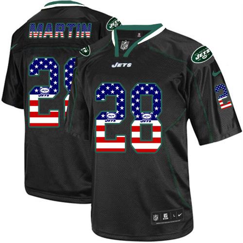 Nike Jets #28 Curtis Martin Black Men's Stitched NFL Elite USA Flag Fashion Jersey