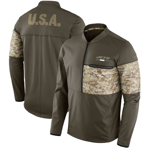 Men's New York Jets Nike Olive Salute to Service Sideline Hybrid Half-Zip Pullover Jacket