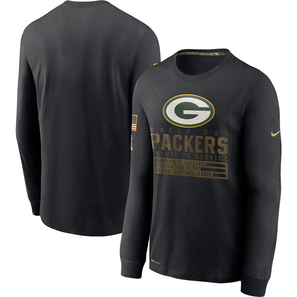 Men's Green Bay Packers Black NFL 2020 Salute To Service Sideline Performance Long Sleeve T-Shirt