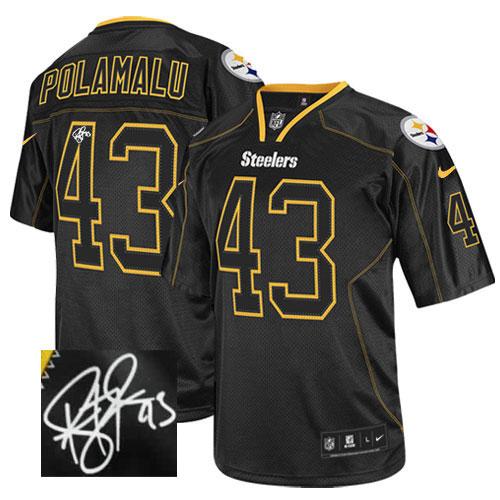 Nike Steelers #43 Troy Polamalu Lights Out Black Men's Stitched NFL Elite Autographed Jersey