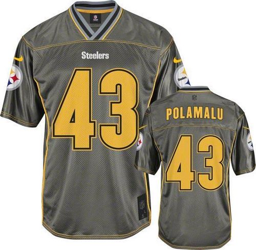 Nike Steelers #43 Troy Polamalu Grey Men's Stitched NFL Elite Vapor Jersey