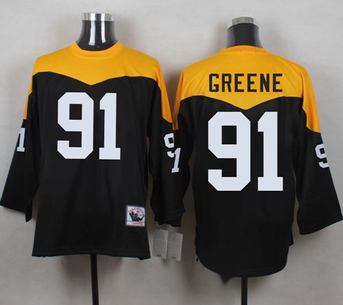 Mitchell And Ness 1967 Steelers #91 Kevin Greene Black/Yelllow Throwback Men's Stitched NFL Jersey