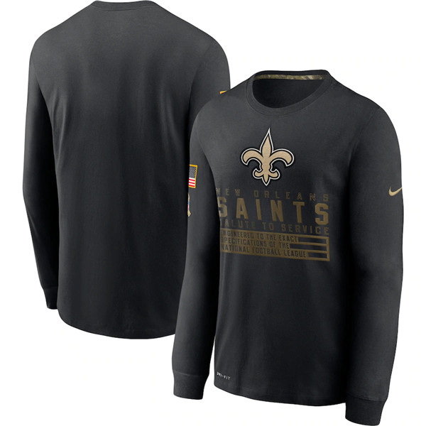 Men's New Orleans Saints Black NFL 2020 Salute To Service Sideline Performance Long Sleeve T-Shirt