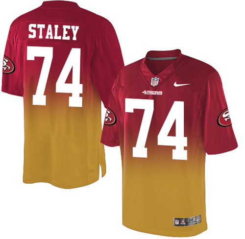 Nike 49ers #74 Joe Staley Red/Gold Men's Stitched NFL Elite Fadeaway Fashion Jersey
