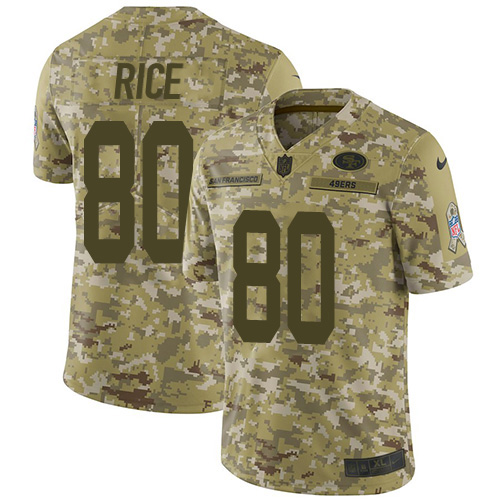 Nike 49ers #80 Jerry Rice Camo Men's Stitched NFL Limited 2018 Salute To Service Jersey