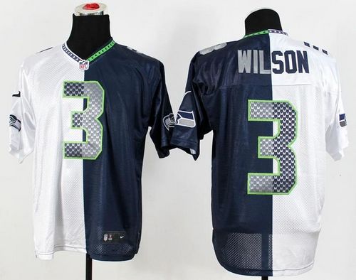 Nike Seahawks #3 Russell Wilson White/Steel Blue Men's Stitched NFL Elite Split Jersey