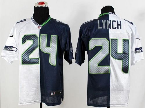 Nike Seahawks #24 Marshawn Lynch White/Steel Blue Men's Stitched NFL Elite Split Jersey