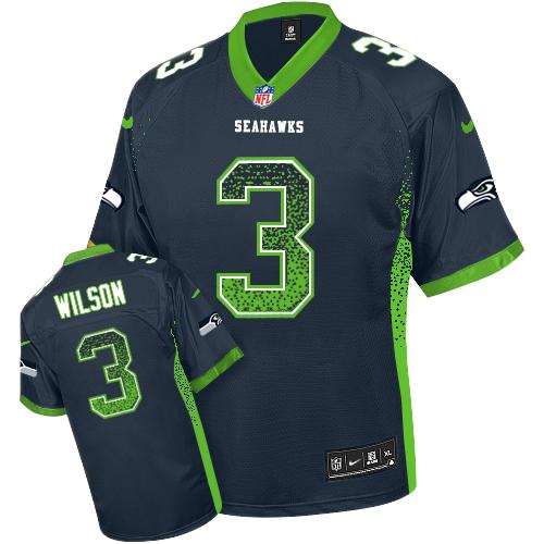 Nike Seahawks #3 Russell Wilson Steel Blue Team Color Men's Stitched NFL Elite Drift Fashion Jersey