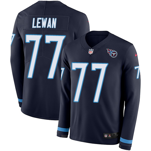 Nike Titans #77 Taylor Lewan Navy Blue Team Color Men's Stitched NFL Limited Therma Long Sleeve Jersey