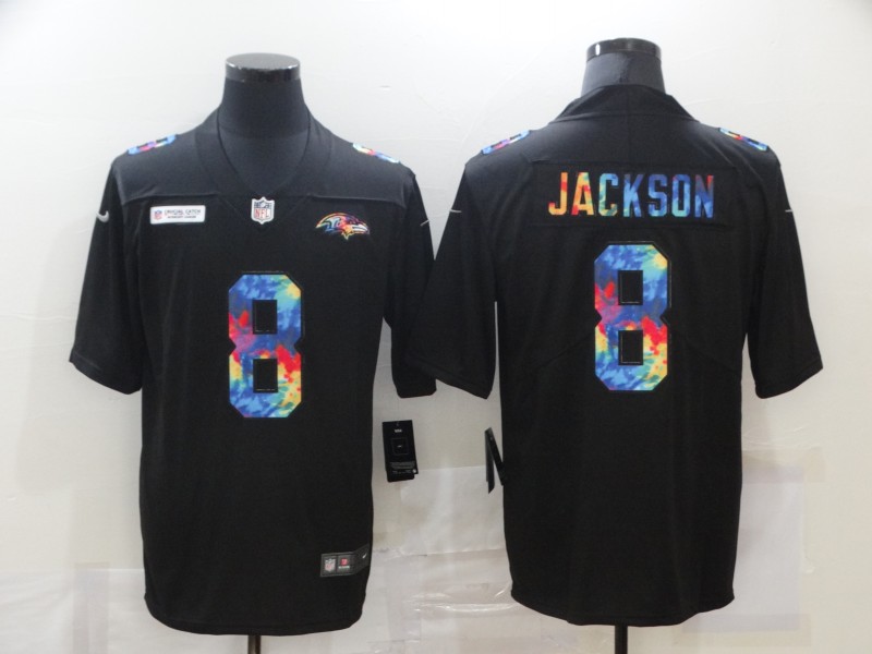 Men's Baltimore Ravens #8 Lamar Jackson Black NFL 2020 Crucial Catch Limited Stitched Jersey