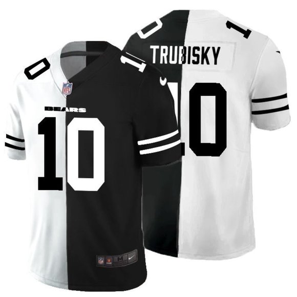 Men's Chicago Bears #10 Mitchell Trubisky Black & White NFL Split Limited Stitched Jersey