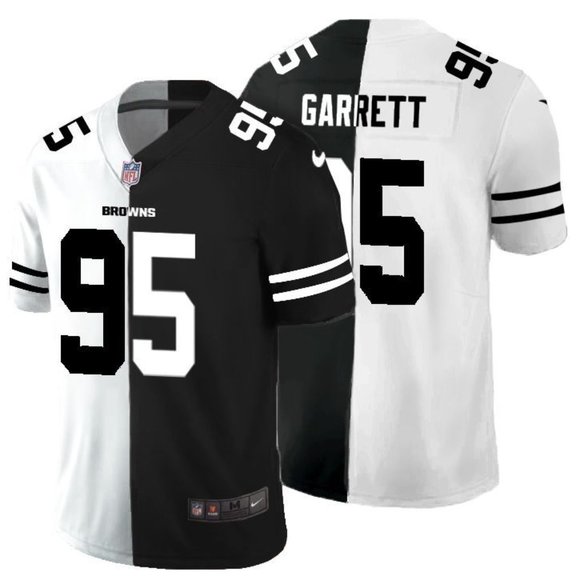 Men's Cleveland Browns #95 Myles Garrett Black & White NFL Split Limited Stitched Jersey