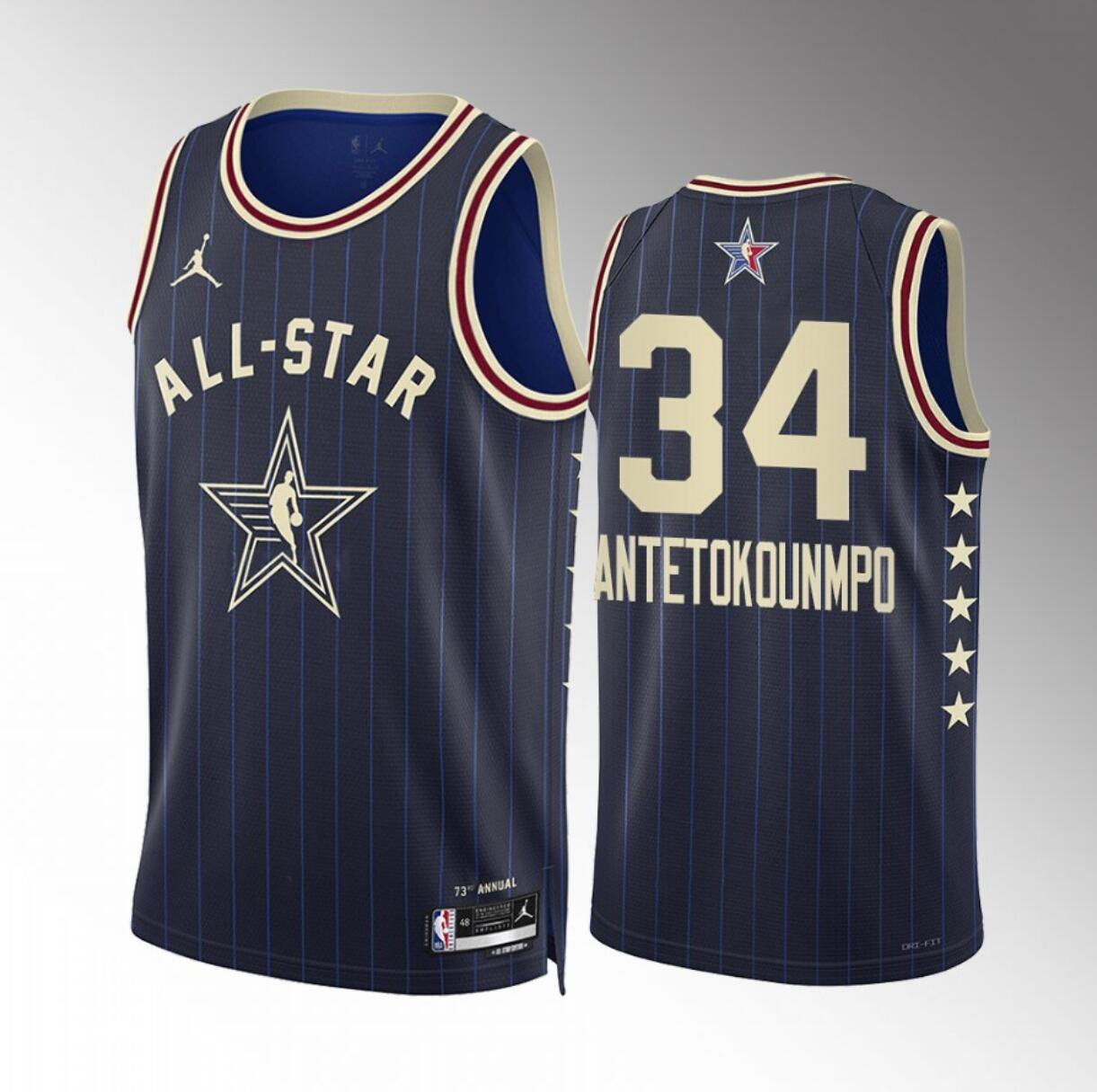 Men's 2024 All-Star #34 Giannis Antetokounmpo Stitched Navy Basketball Jersey