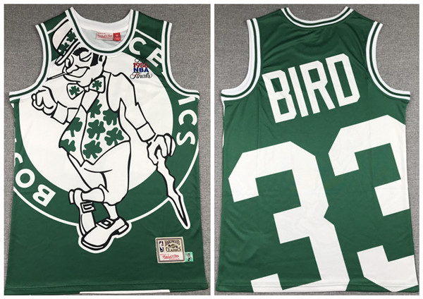 Men's Boston Celtics #33 Larry Bird Green NBA Big Face Throwback Stitched Jersey